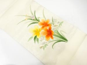 草花模様　刺繍　名古屋帯